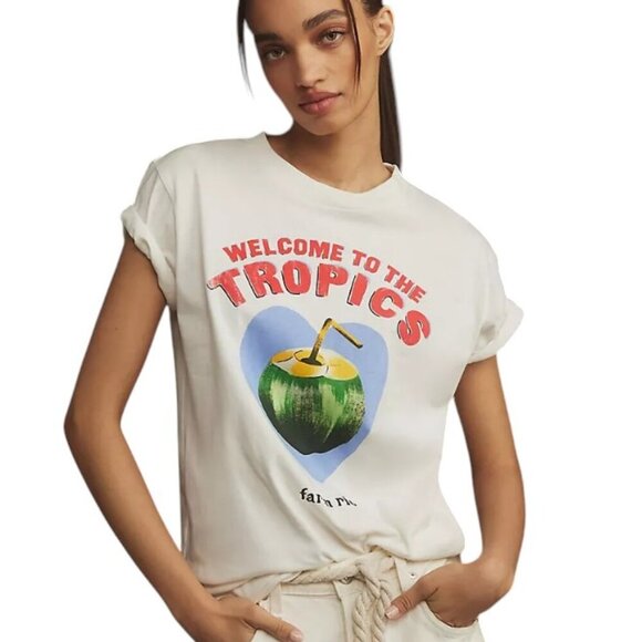 Farm Rio Welcome to the Tropics Tee, Short Sleeve, T-Shirt, Cotton, Graphic, S - Picture 1 of 9